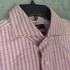 NEW Hugo Boss Shirt Mens Size 15 Burgundy Slim Fit Windowpane Plaid Travel Jason