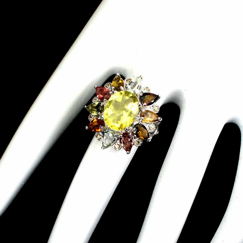 Shola Auténtico Natural Limón Citrino Turmalina Anillo Talla 17,3 Ley R509 - Imagen 3 de 3