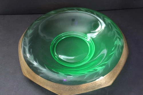 Rare Large Uranium Glass Footed Compote Vaseline Serving Bowl Depression