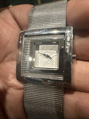 DKNY Black Mesh Strap Square Crystal Bezel Watch- Vintage DKNY Stainless Steel Band Square Wristwatches for sale | eBay main image 3
