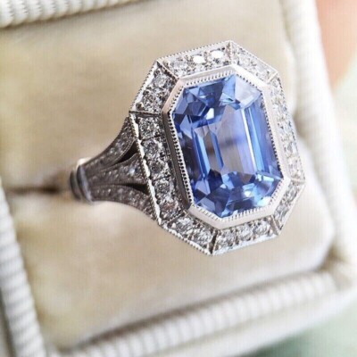 2.50Ct Emerald Cut Simulated Blue Tanzanite Wedding Ring 14K White Gold Plated