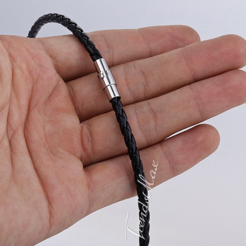 3mm Black Rope Leather Cord Chain Necklace Stainless Steel Magnetic Clasp 16-24“ - Picture 2 of 10