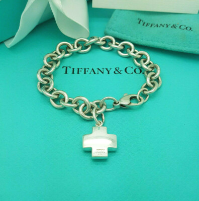 Tiffany Rare Sterling Silver Swiss Cross Charm Bracelet, UK  Hallmarks UK