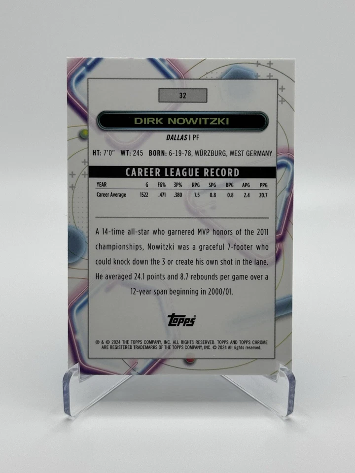 2024 Topps Cosmic Chrome - #32 Dirk Nowitzki #’d 93/99 Dallas Mavericks - Image 2 of 2