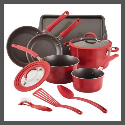 Rachael Ray Cook + Create 11pc Nonstick Aluminum Cookware Set Red
