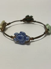 artisan Crafted copper wire turtle Lover  bead Slip In  bracelet  Beach