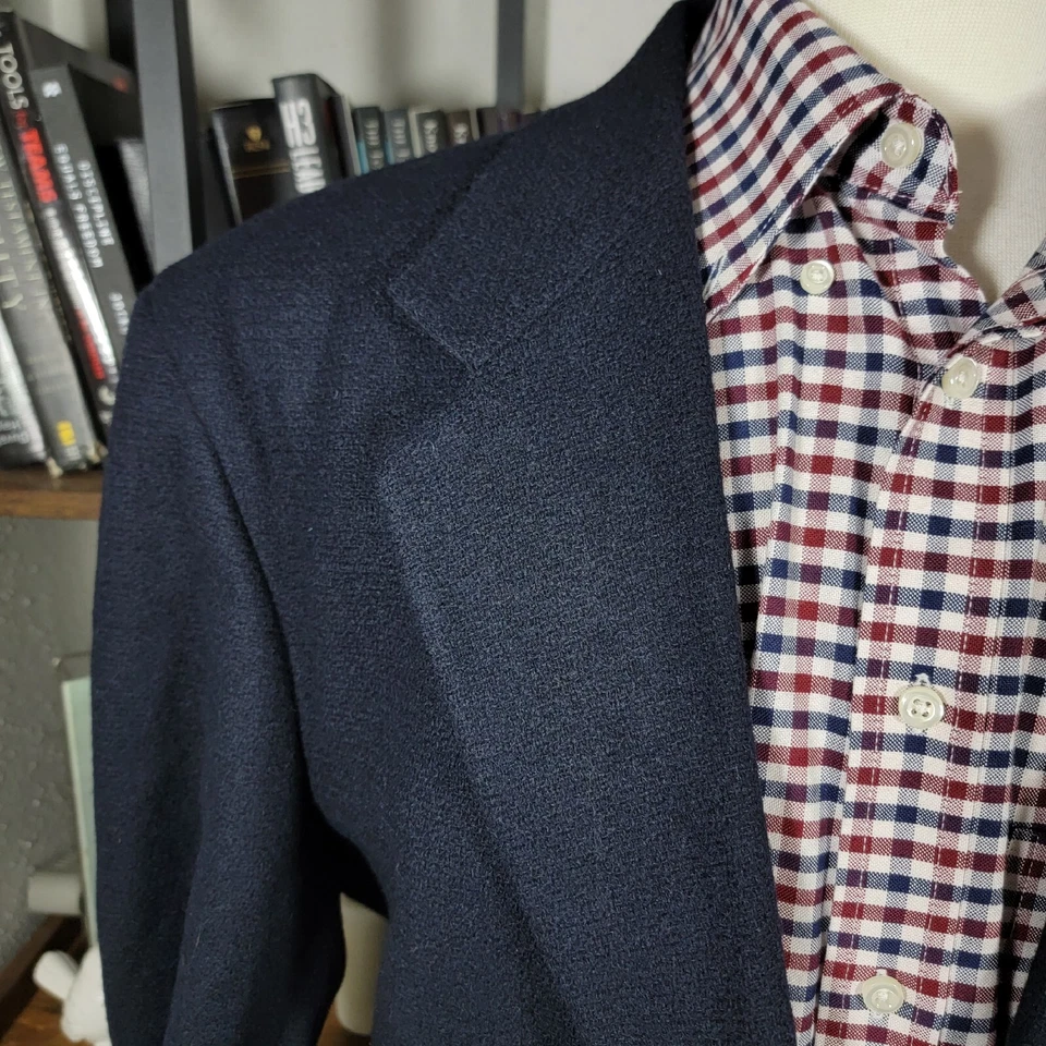 Eddie Bauer Men's Sport Coat Blazer Two Button Navy Blue Wool Nylon Size 46T - Image 4 of 4