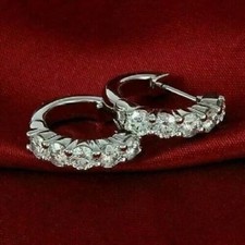 1Ct Round Cut White Moissanite Women's Hoop Earring 14K White Gold Plated