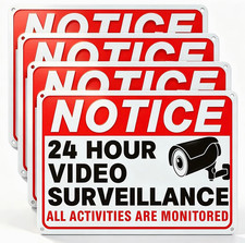 4 Pack Video Surveillance Signs, 10 X 7 Inch Rust-Proof Aluminum Security Camera