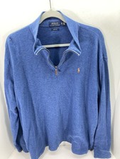 Polo Ralph Lauren Estate Rib Sweater Men Sz XL Blue 1/4 Zip Pullover Long Sleeve