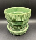 McCoy 1950s Pottery Planter Flower Pot Green Basket Weave Vintage Mid-Century