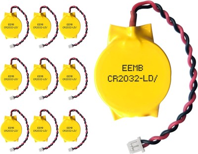 EEMB 10 Pack CMOS Battery CR2032 3V Lithium with 2 Pin 2 Wire Cable... 