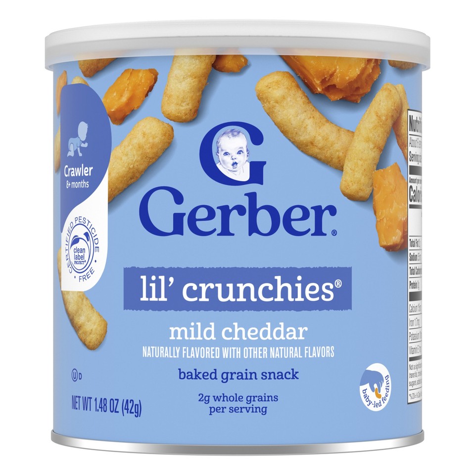 Snacks for Baby, Lil' Crunchies®, Baked Grain Snack, 8+ Months, Mild Cheddar,