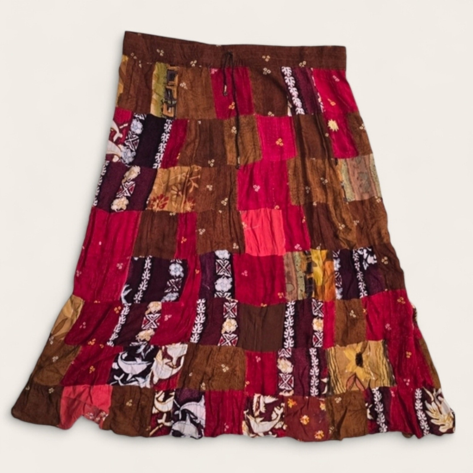 Boho Chic Patchwork Style Brown And Pink Maxi Ski… - image 1