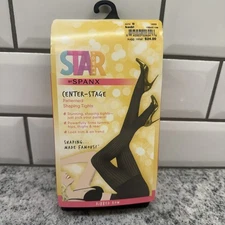 Spanx Star Power Center Stage Patterned Shaping Tights Ribbed Row Black Sz D