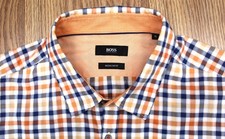 HUGO BOSS REGULAR FIT 100 COTTON SHIRT ORANGE, NAVY  WHITE X-LARGE, XL