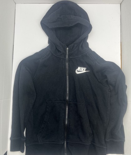 Nike Sportswear Full Zip Hooded Sweatshirt Kids Size Medium Hoodie Black White