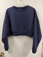 Nike Womens M Cropped Pullover Sweatshirt Textured Crewneck Active Navy Blue