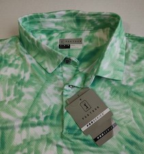 PGA Tour Pro Series Golf Performance Polo Shirt Mens L Green Tropical Leaf Print