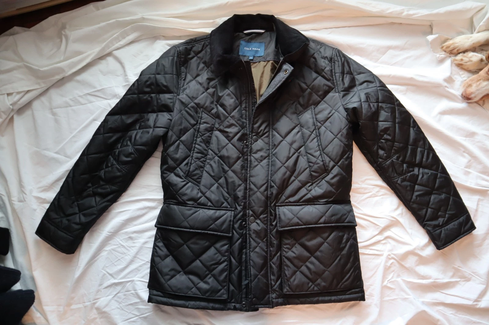 Black Diamond Quilted COLE HAAN Zip & Snap Insulated Elbow Patch Jacket Medium