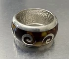 VINTAGE STERLING SILVER ENAMEL ITALIAN 925 MENEGATTI TORTOISE SHELL RING SIZE 7
