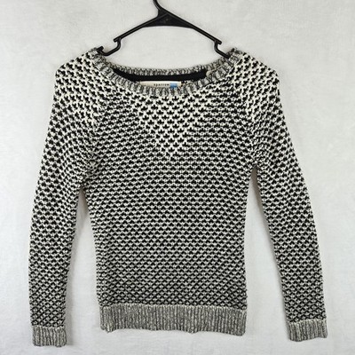 Sparrow Black & White Textured Wool Blend Open Knit Sweater S Anthropologie