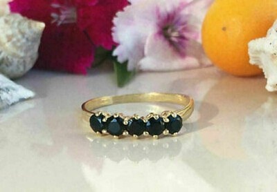 1,00 ct Rundschliff schwarzer Onyx Lab-Create Ehering Ring 14 K Gelbgold...