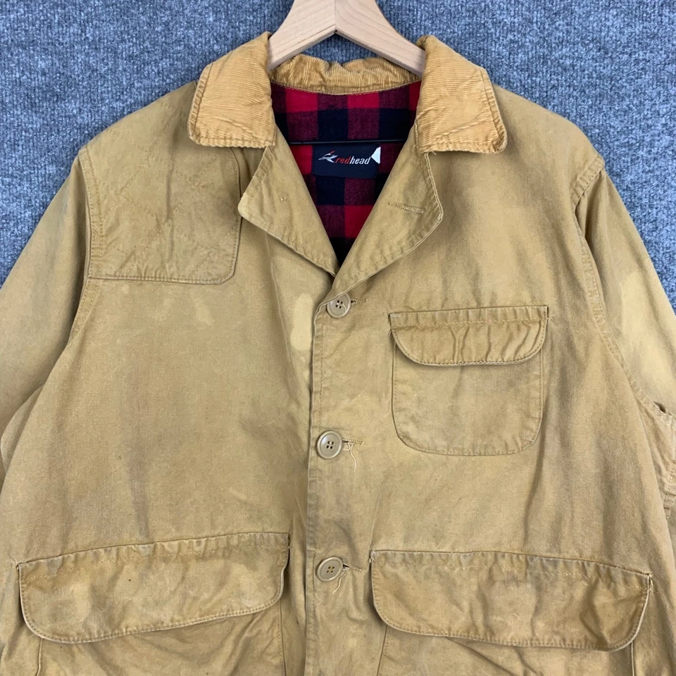 Chaqueta de Colección Pelirroja Para Hombres Marrón Lona Tareas de Granero Forrada a Cuadros Caza Ropa de Trabajo L Foto 4 de 4