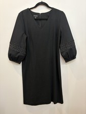 TALBOTS Little Black Ponte Sheath Dress Puff Sleeves Lace Size 8