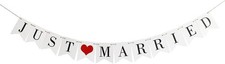 Just Married Banner Pre-Strung Wedding Bunting Photo Booth Props White