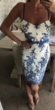 Lipsy Blue White Lace Bodycon Dress Size 10 Wedding Occasion Party Evening Summe