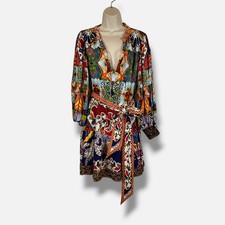 Alice + Olivia Women's Black Mosaic Print V-Neck Self-Tie Sadie Dress Size 10