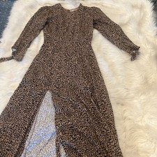 Reformation Zelda Port Midi Dress Leopard Print Crepe Size 4
