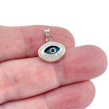 Vintage Sterling Silver 925 Blue Evil Eye Glass Pendant