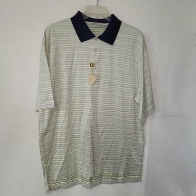 Clark Gregory Mens XL Polo Shirt 100% Double Merc Benz Cotton Lisle Striped Navy