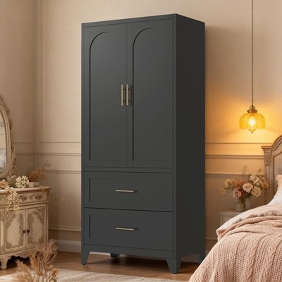 71'' Metal Wardrobe Cabinet Armoires Closet W/ 2-Drawer+2 Doors Shelf for Bedroom