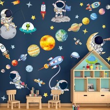 Outer Space Wall Decals Stickers,Large Space Planets Rocket Astronaut Wall St...