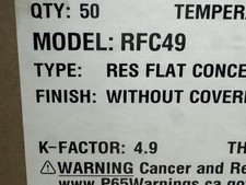 Lot Of 50 RELIABLE 1/2" RFC49 Residential Concealed Pendent 165°F, RA0616