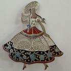 VINTAGE TOPAZIO PORTUGAL SILVER FILIGREE ENAMEL LADY IN A FLORAL DRESS BROOCH — photo 1