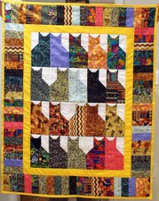 Handmade Colorful Yellow Trim Kitty Cat Quilt Throw CAT RESCUE