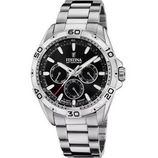 Festina F206235 Men Silver Stainless Steel Black Chronograph Dial Watch 44.7 mm