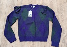 1850 Mens Burberry Diamond Wool Tasseled Crewneck Sweater Purple/Green Medium
