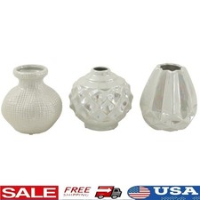 Set of 3 Glam Textured Ceramic Vases Decorative Accent Indoor Home Decor New