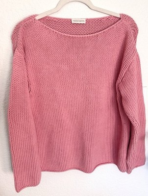 Mansur Gavriel Cotton Chunky Knit Oversized Boxy Sweater Boat Neck Coastal Pink
