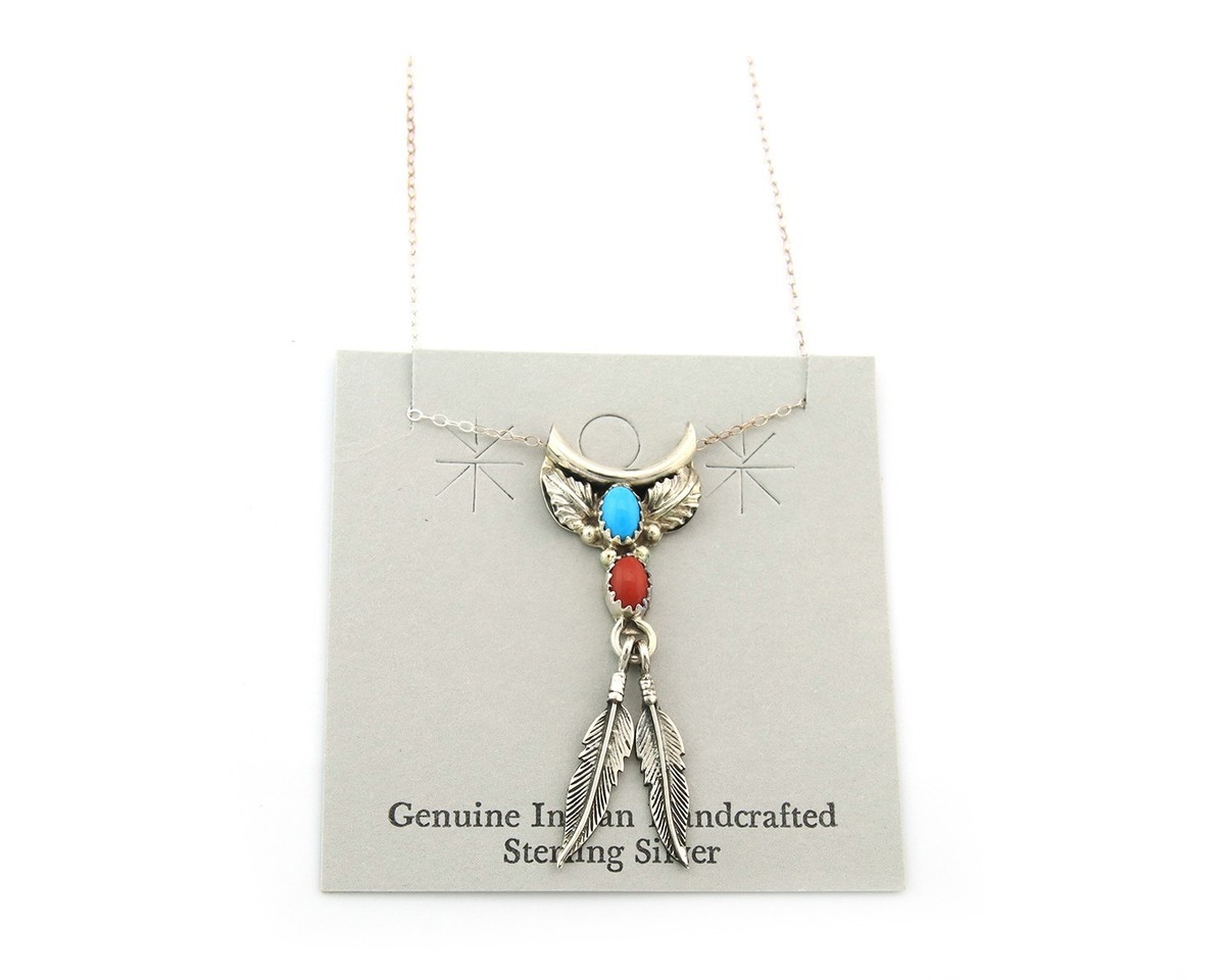Navajo Necklace Sterling Silver Turquoise Coral Authentic Vintage 