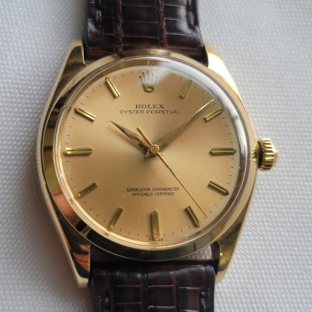 Rolex Oyster Perpetual 1002 34mm 14k Gold Mens 1960s Vintage Automatic NA111B