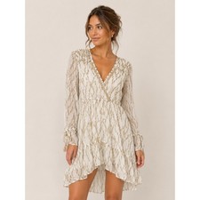 Anthropologie RAGA NWT White Gold Metallic High Low Dress Tassel Sleeve XS boho