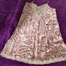 JACLYN SMITH SLEEPWEAR M VINTAGE CHEMISE LACE ADJUSTABLE STRAPS FLORAL SATIN
