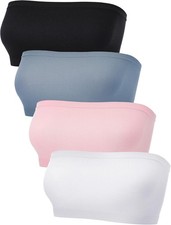 4 Pieces Women Bandeau Bra Strapless Bralette Seamless Bandeau Non-Padded Top Br