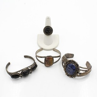 Southwest Sterling Silver Agate Sodalite Ring & Cuff Bracelets Lot of 4 #S4560 4